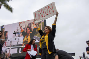  SAG-AFTRA-Secretary-Treasurer-Joely-Fisher-and-her-Norma-Rae-sign-at-the-SAG-AFTRA-L.A.-Solidarity-rally-at-Paramount-on-9_13.-Photo-Jerry-Jerome.JPG
